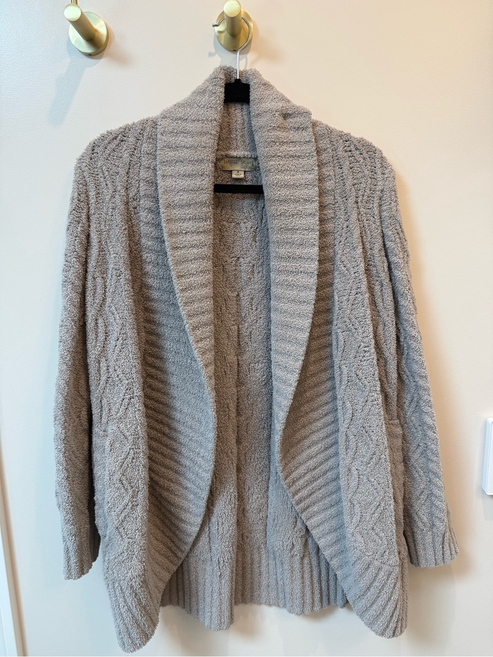 Barefoot Dreams Gray Shawl-Collar Open-Front Cable Knit Cardigan